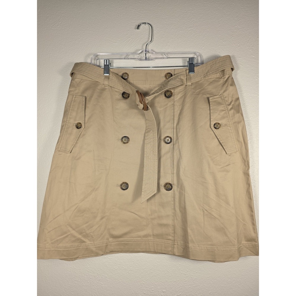 Lauren Ralph Lauren Skirt Beige Cotton Twill Belted Pockets Preppy Women Size 18